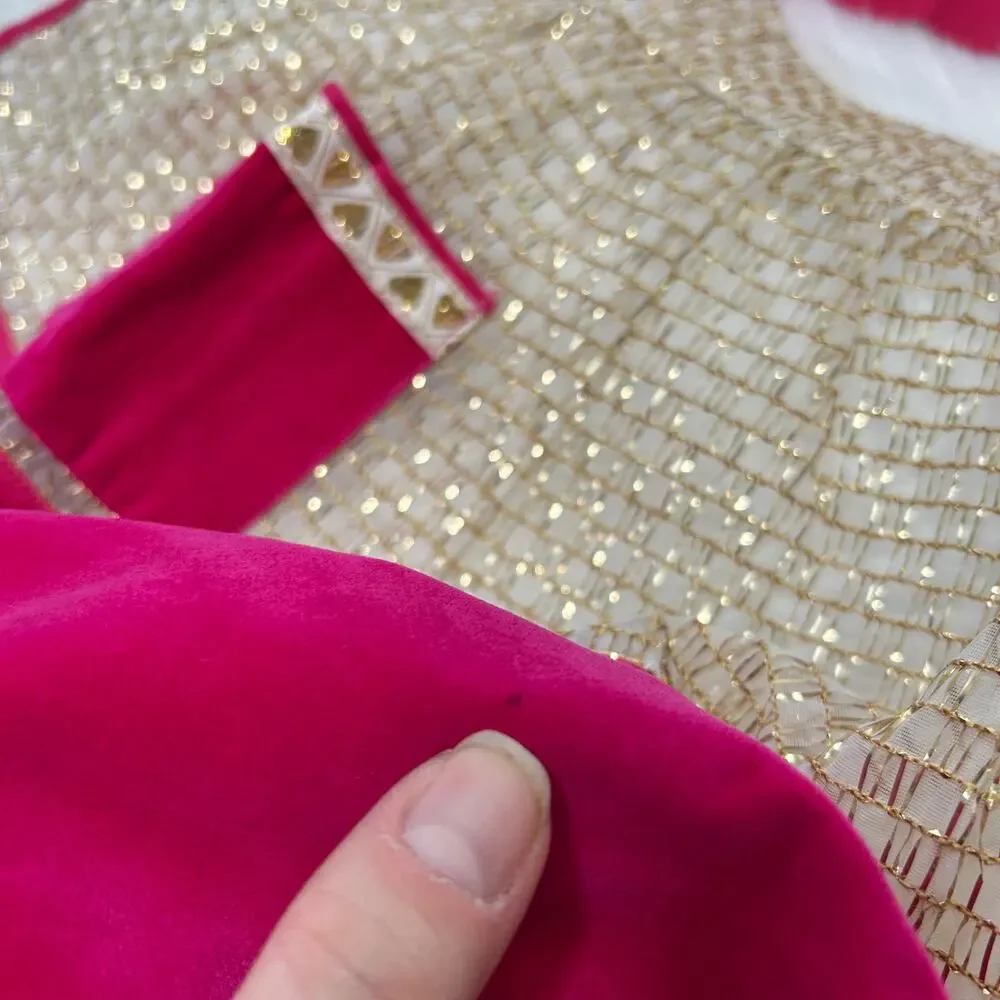 APRON Pink Velvet Gold Metallic Hearts Feminine Dainty Valentines Day Holiday